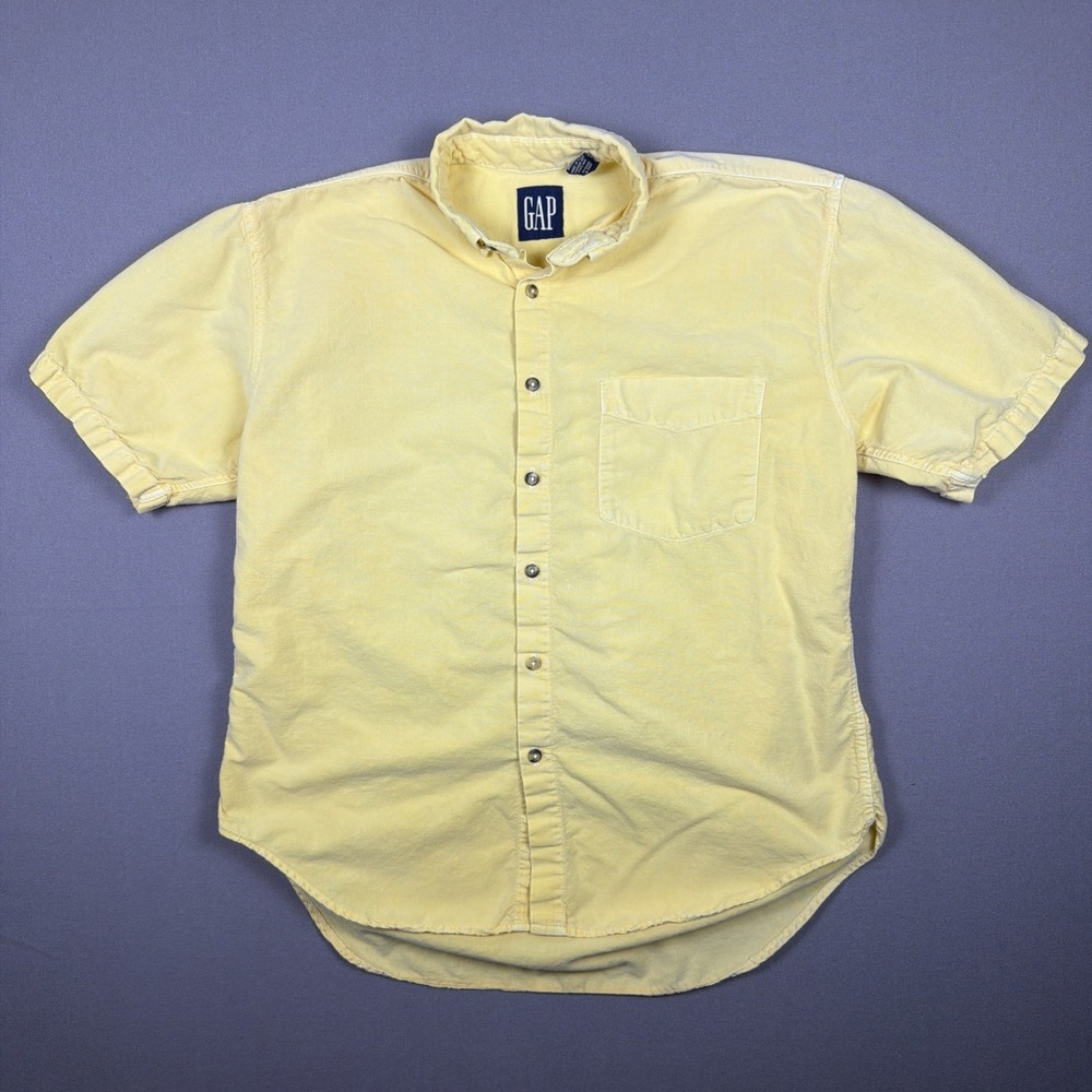 Gap 90's Vintage Men's Large Short Sleeve Button Down Mustard Made In USA